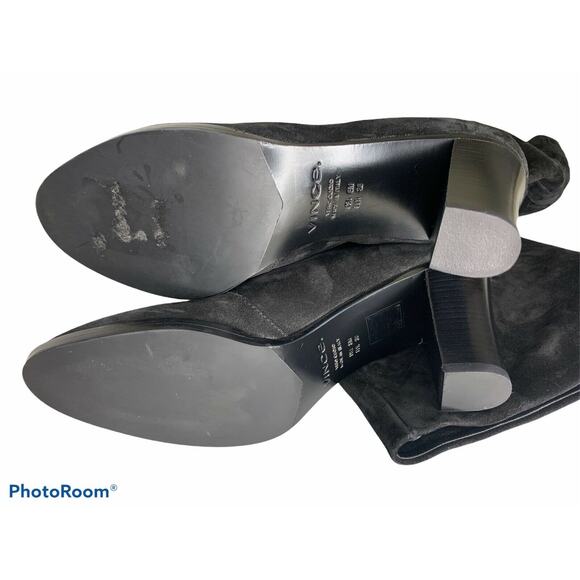 Vince casper Black Suede Slouchy Ruched Block Heel‎ Knee High Boots 8 $595 NEW - Picture 6 of 6